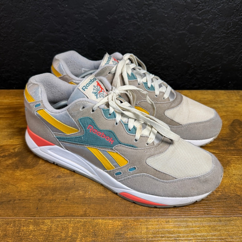Reebok Bolton DV5646 Grey Yellow Teal Suede Mesh Sneakers Mens Size 11
